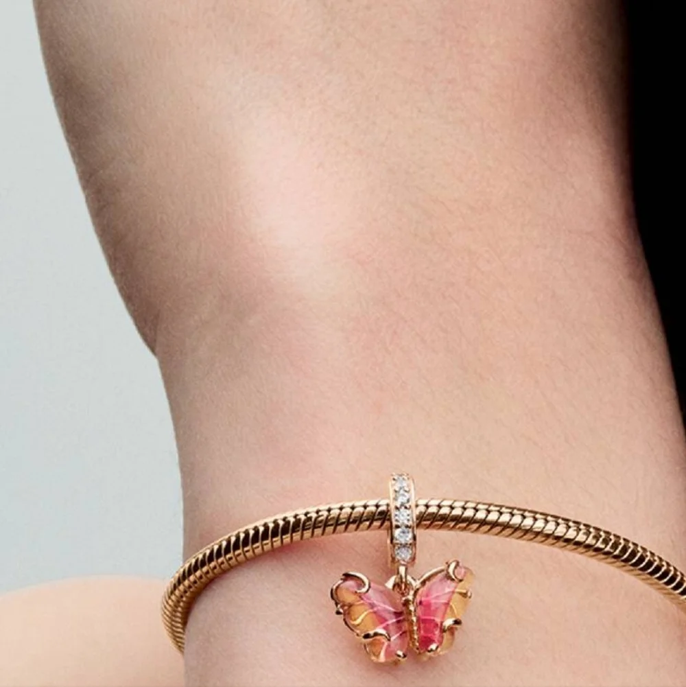 Pandora Rose Gold Butterfly Charm with Pink and Yellow Enamel Wings - Picture 5 of 6